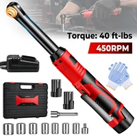 Clé à cliquet sans fil à angle droit 16,8 V/18 V, 450 tr/min, entraînement 3/8 pouces, clé électrique portable pour démontage d'écrous, outil manuel pour réparation et entretien de voitures, motos et vélos, avec 2 batteries au lithium 1