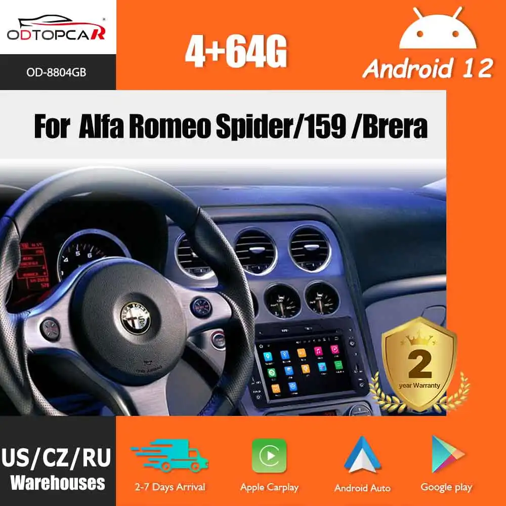 

Odtopcar Autoradio 4+64G For Alfa Romeo Spider/Brera 2005-2012 DVD Player Android Auto Carplay Upgrade GPS Navi Touchscreen