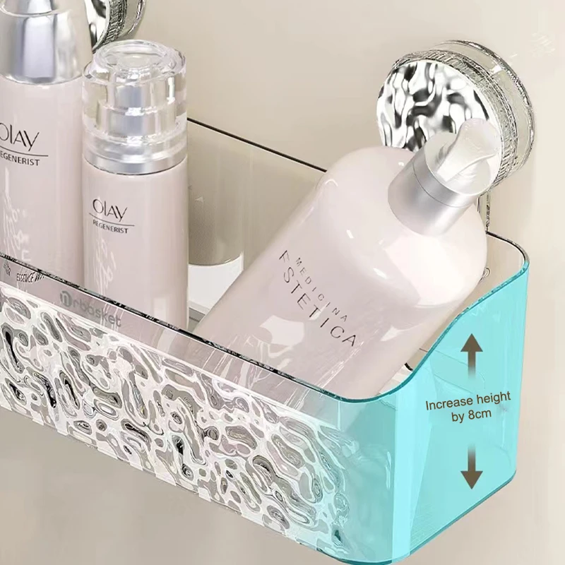 Bathroom Shelves Suction Cup Wall Mount Corner Storage Shelf Glacier Pattern Suction Cup Cosmetic Shelf with Strong Load-bearing 3