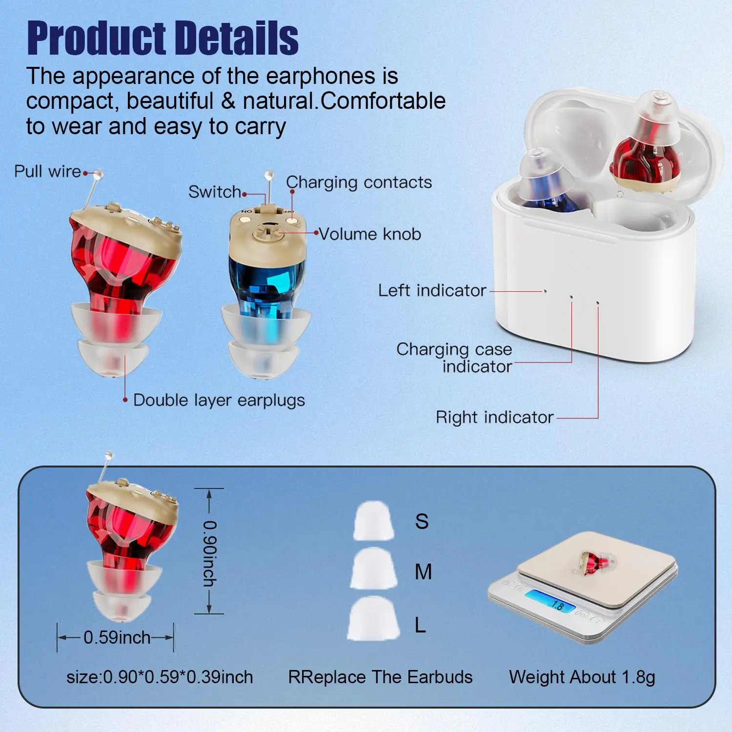 Rechargeable hearing aid hearing aid mini wireless speaker elderly invisible earphone 6