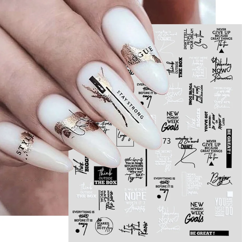 Black White Letters Nail Sticker Abstract Face Label Sliders for Nails Art Decoration DIY Word Design UV Gel Charms SAJO-2173 nail stickers nail art decoration nail decals nail art tools