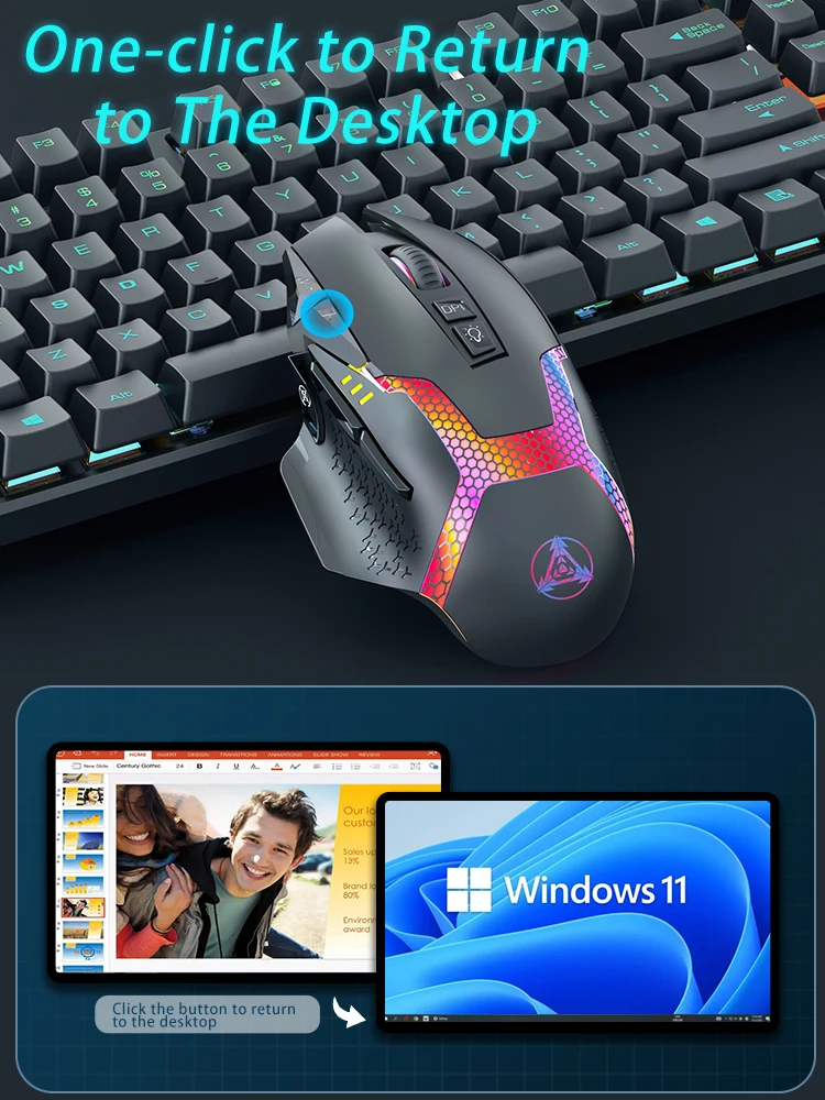 Mouse sem Fio para Jogos Programável para Gamer Ratos Laptop pc Rgb Bluetooth 2.4g 12800 Dpi - Imagem 3