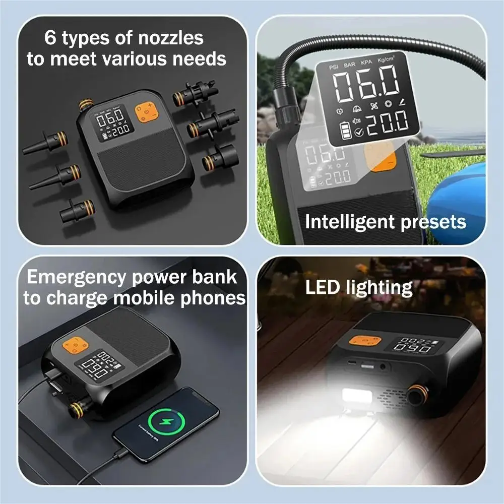 OWJHE Kabellose Luftpumpe, 8000 mAh, Touchscreen, tragbarer elektrischer Reifenfüller, zweistufig, für Kajaks, Windflügel, SUP-Luftkompressor – Detail 8