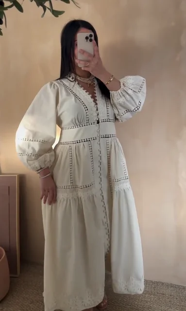 Chic A-Line Lace Dress with Puff Sleeves for Spring Elegance photo review