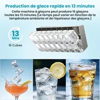 LOEFME Machine à Glaçons 15kg/24h 16 Glaçons en 6-20 Min Écran Numérique Minuterie Réservoir d’Eau 1,5L avec Épaisseur de Glaçons Réglable 5
