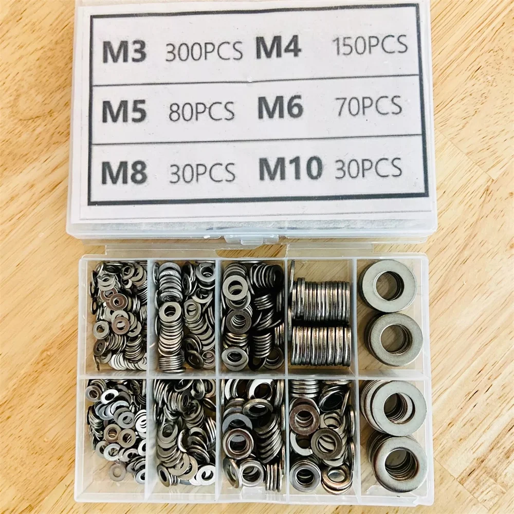 660 ชิ้น 304 สแตนเลสสตีลแบนเครื่องซักผ้าสําหรับสกรูสกรู, Fender Washers Assortment Set, เครื่องซักผ้าสแตนเลส, ล็อคเครื่องซักผ้าโลหะ 1