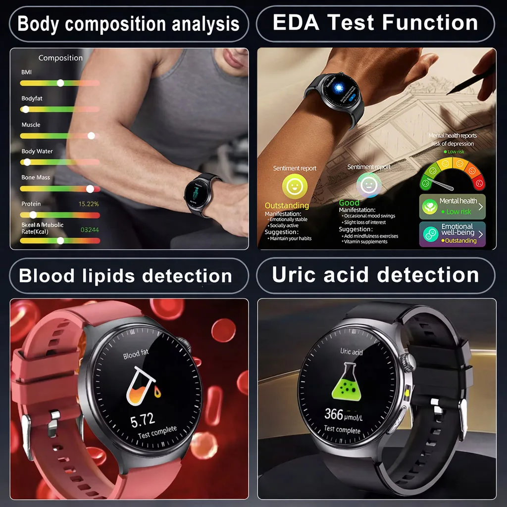 Nuovo Smartwatch 2026 per Diagnosi ECG, Sport, AI, con Misurazione Accurata di Acido Urico, Pressione Sanguigna, Grasso Corporeo e Funzioni Fitness per Cinque Organi, Impermeabile - immagine 5