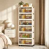 19.7in 3/4/5/6-Tier Foldable Storage Cabinet with Wheels, Stackable Plastic Storage Organizer with Magnetic Doors, Collapsible Storage Shelf for Bedroom, Living Room, Kitchen, Pantry, No Assembly Required, Beige