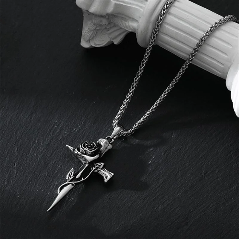 1PC Punk Vintage Metal Rose Cross Skeleton Necklace Personality Gothic Red  Zircon Sword Pendant Necklace Women Men Jewelry N70 - Price history &  Review, AliExpress Seller - Surejewelry Store