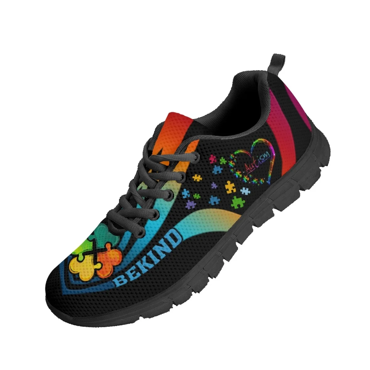 INSTANTARTS 2023 Trend Sneakers Autism Cancer Awareness Love Heart Design Women Breathable Flat Shoes Outdoor Comfort Sport Shoe