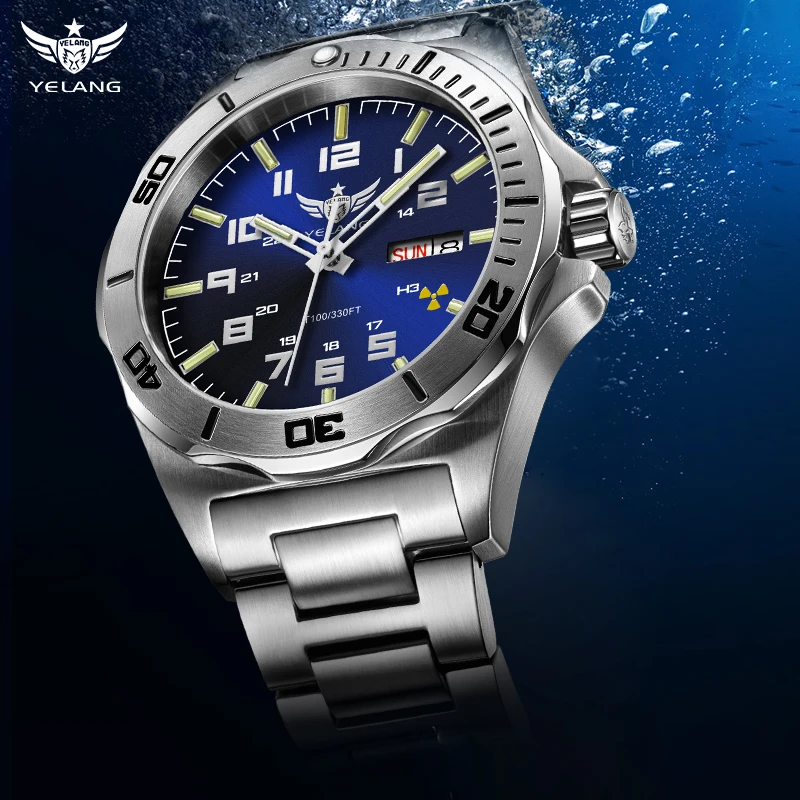 Yelang V1019 značka 44MM muži hodinky NH36 100M odborný vodotěsný hlubokým potápěčská mechanická automatický hodinky safír čočka reloj