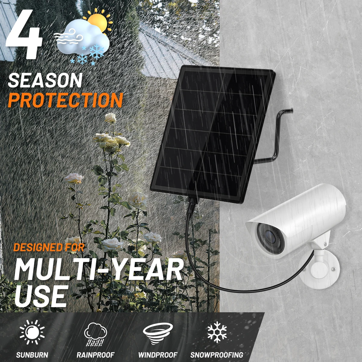 5W Solar Panel for Security Camera 5V 6V USB/Type C/DC Port Wall Mount Solar Panel Charger Built in Battery Slot IP66 Waterproof