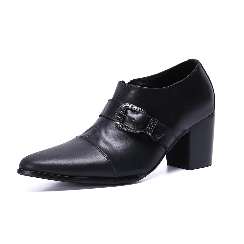 Men Leather Boots High Heels Genuine Leather Dress Shoes Lace Up Black Oxford Shoes for Men Thick Heel Snake Pattern Mens Classic