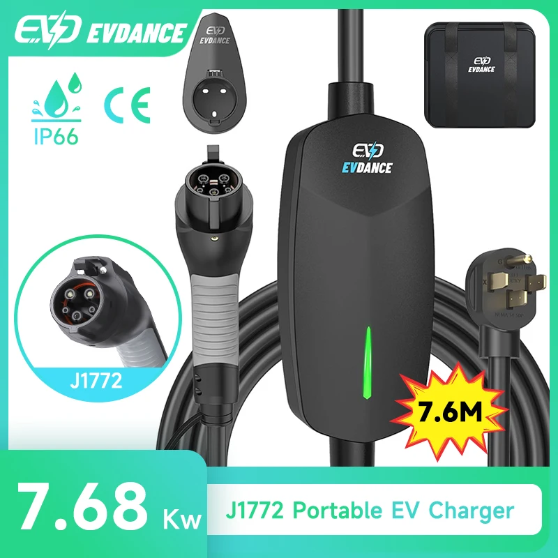 

Electric Vehicle Portable Chargers Level 2 32A 240V EV Charger with 25ft Cable NEMA 14-50 Plug SEA J1772 EV Car Charging Station