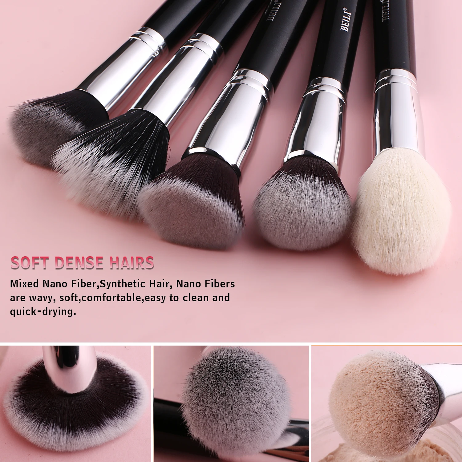 BEILI Juego de 28 brochas de maquillaje profesional de cabra sintética  Kabuki para base, brocha de mezcla de polvo facial, rubor, correctores,  sombras