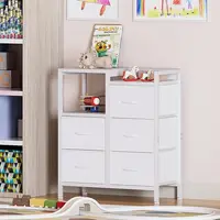 5-Drawer White Dresser - 2-Tier Shelf & Fabric Storage - Sturdy Metal Frame - Modern Design - Compact for Bedroom, Closet 2