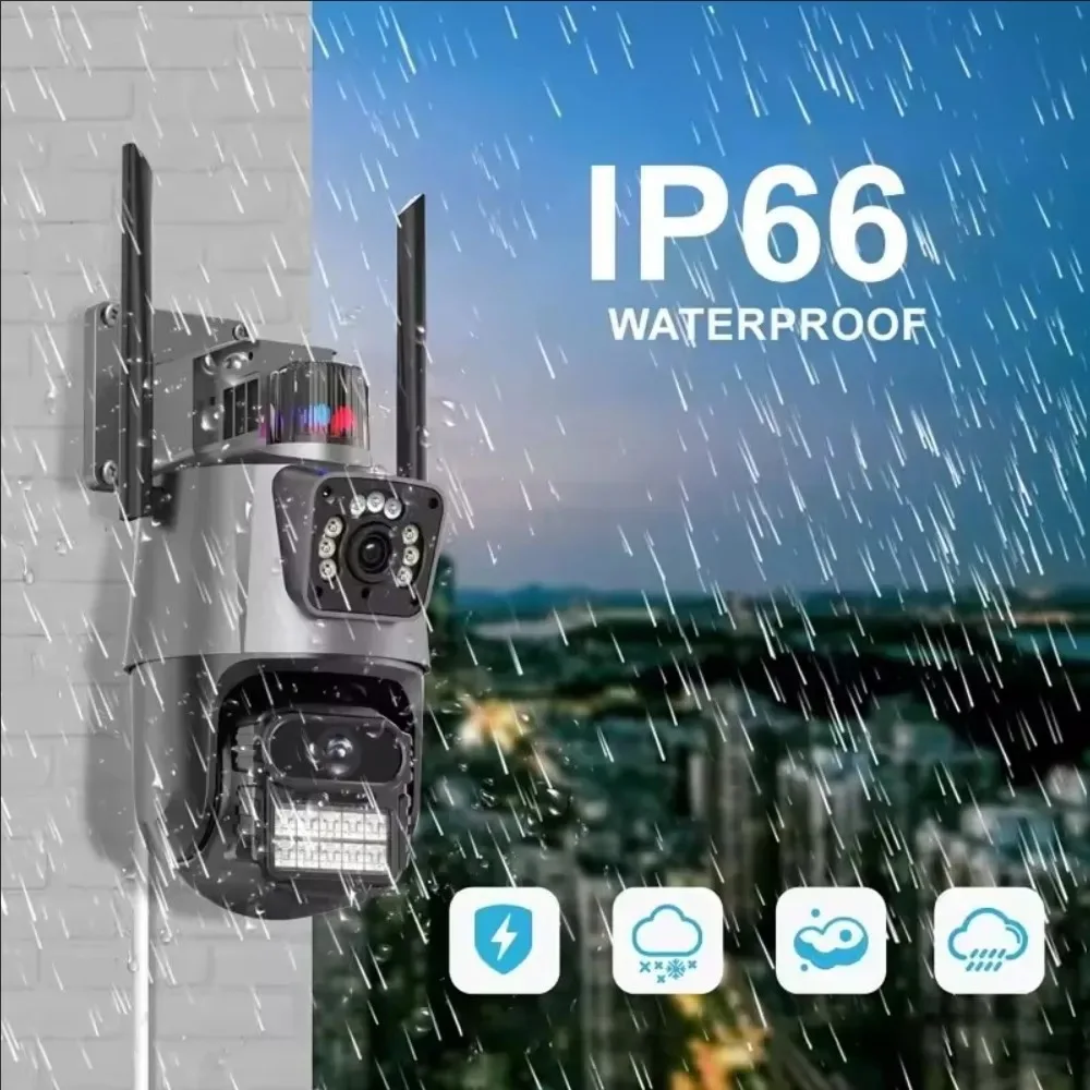 12MP 6K WiFi IP Camera Outdoor Three Lens Dual Screens 8X PTZ Zoom Video Auto Track Security Protection Surveillance 6