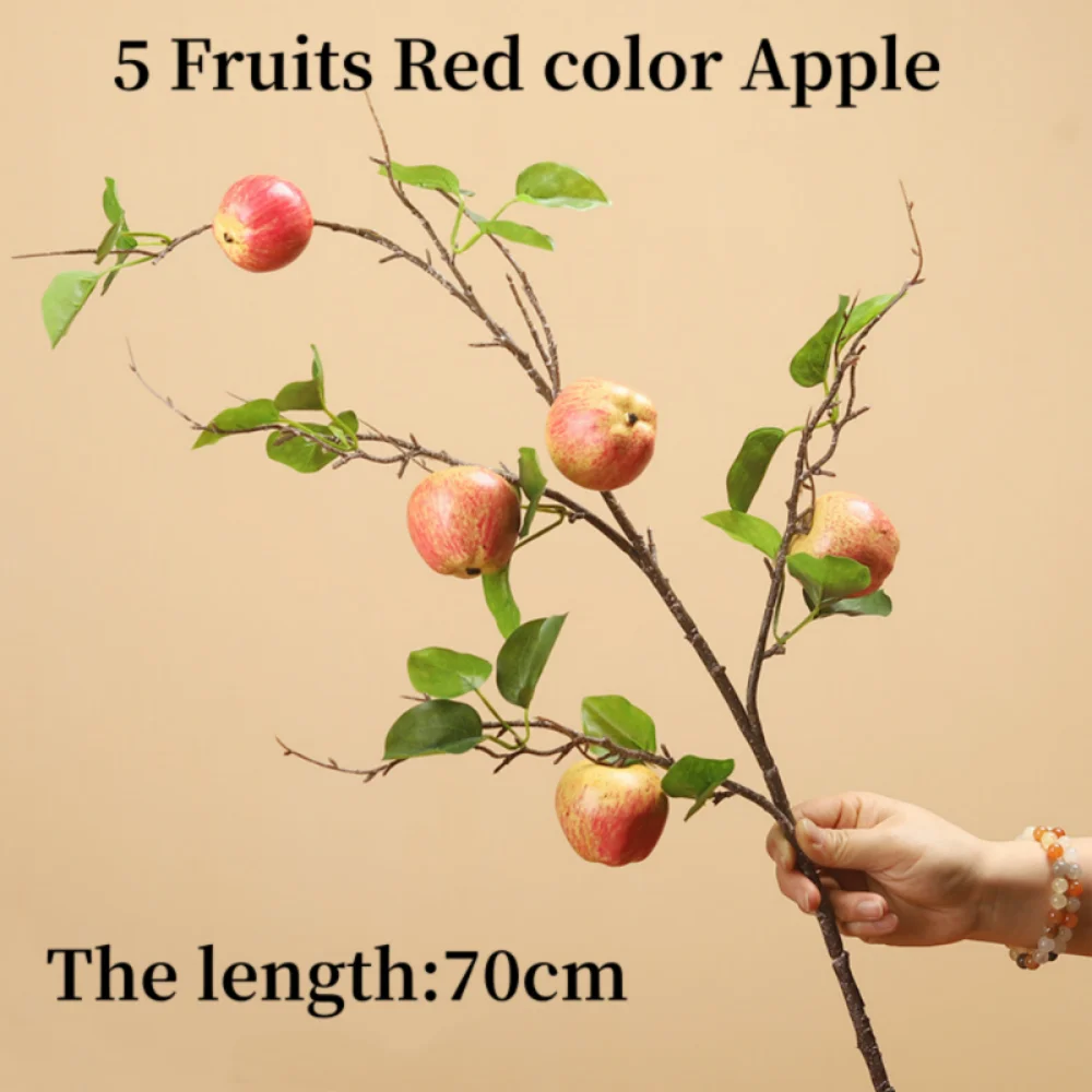 5  Fruits Red  Simulation Artificial Apple Tree Branch For Living Room Furnishings Floral Decoration Festival Ceremony