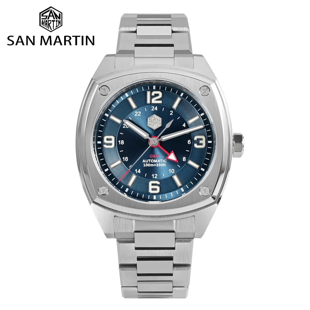 San Martin Original Design Square Brand GMT40mm Sport Luxury Automatic Mechanical Watches for Men Sapphire Waterproof Wristwatch
