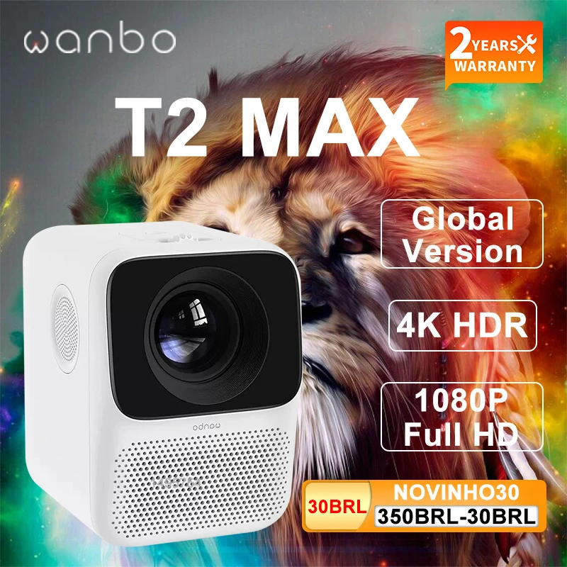 Wanbo T2 MAX Projector Mini Global Version LED Full HD 4K 1920*1080P 2.4G WiFi Keystone Correction 1G+16G For Home Office