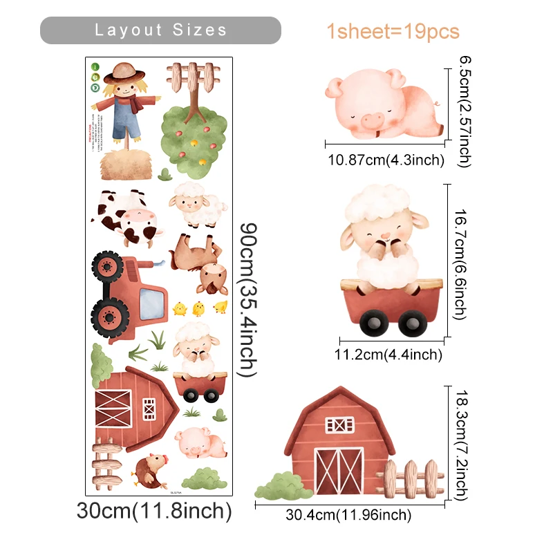 צבע מים קריקטורה חוות הקיר חיות קיר מדבקה ילדים חדר קישוט פרה חתיכה ציור קיר אמנות diy בית difecals פוסטר ילדים מתנה