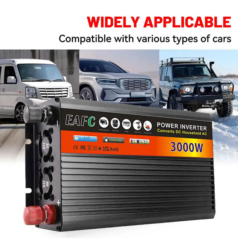 EAFC Auto-Wechselrichter DC 12 V zu AC 220 V-240 V, 3000 W, tragbare Powerbank, multifunktionale Universalsteckdose, Onboard-Konverter – Detail 2