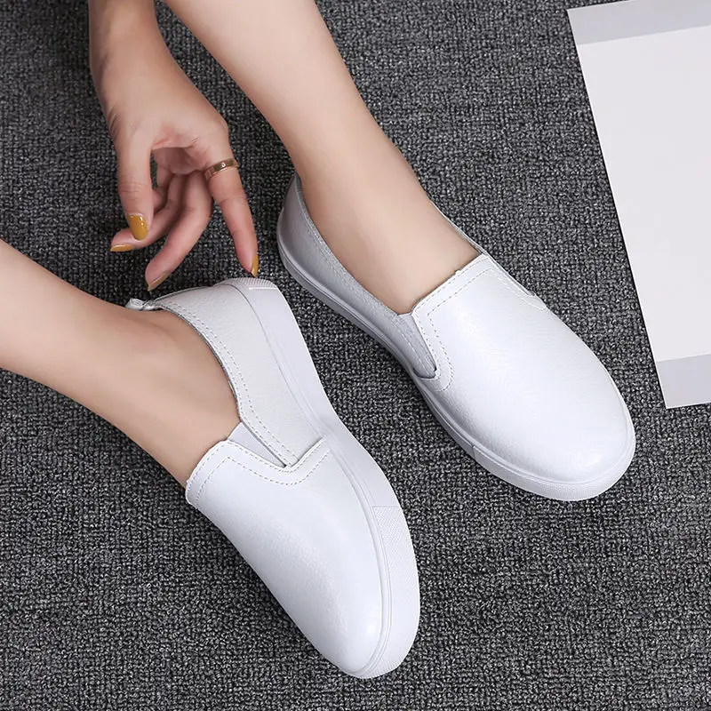 Spring Summer Silver Flats Hollow Out Women's White Loafer Split Leather Boat Shoes Comfy Ladies Best Flats For Standing All Day