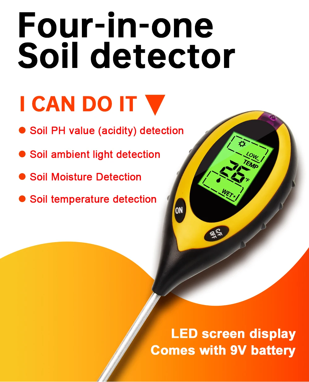 Medidor Umidade Temp Solo PH Tester Medidor