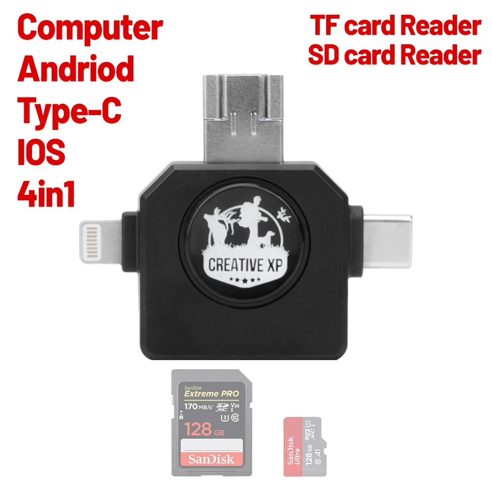 4 In1 Card Reader TF Card Memory Converter Multifunctional USB Adapter For iphone Micro SD CardCompatible With USB/Type C