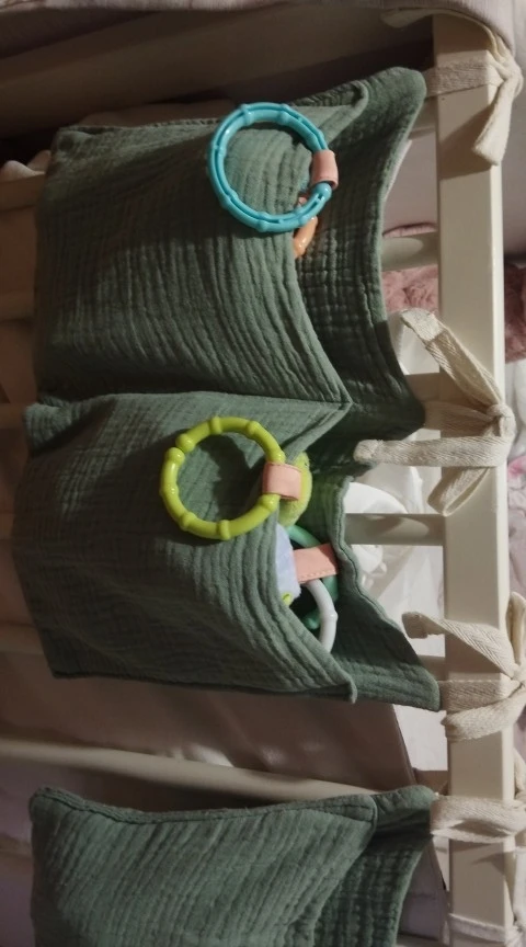 Baby Crib Storage Bag Cotton Double Pouch Newborn Bed Headboard Organizer for Kids Baby Bedding Diaper Toys Bag photo review