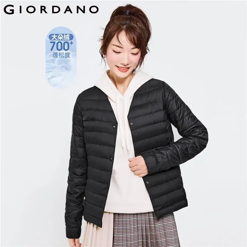 

Giordano Women Down Jackets 2-Way Wear Lightweight Packable Duck Down Jacket Crewneck V Neck Soild Color Down Jackets 05372720
