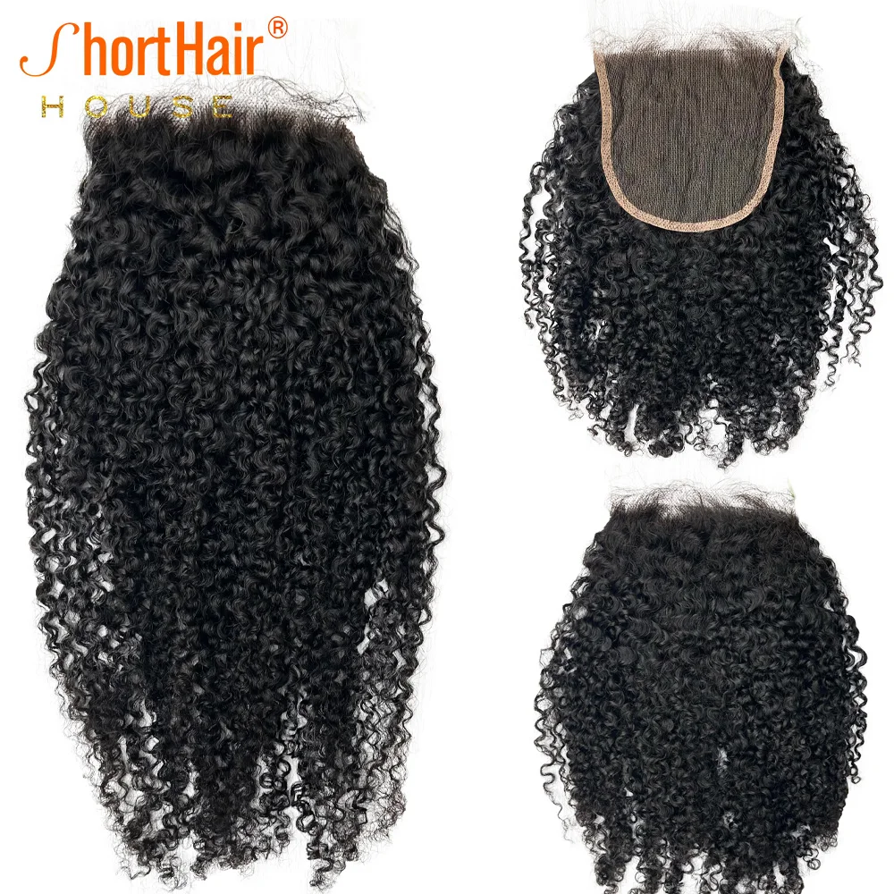 4X4 5x5 HD Lace Closure Human Hair Kinky Curly Hair Extensions Transparent Lace Frontal Remy Vietnamese Free Part Small Knots