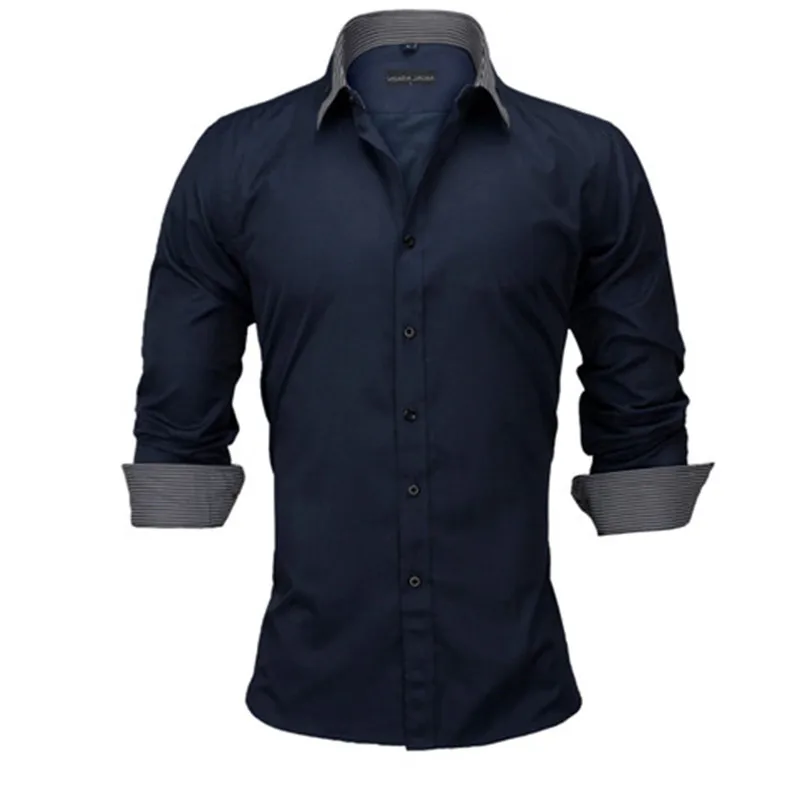 VISADA JAUNA 100% Cotton Double Collar Features Shirts Men Casual Shirt Long Sleeve Casual Slim Fit Male Shirts N5133