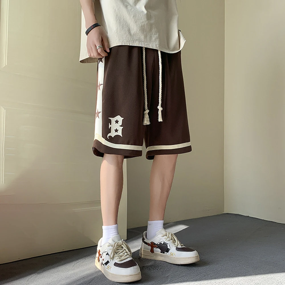 American Denim Shorts Men's High Street Hiphop Casual Five-point Pants Straight Y2K Five-pointed Star Graffiti Retro Shorts