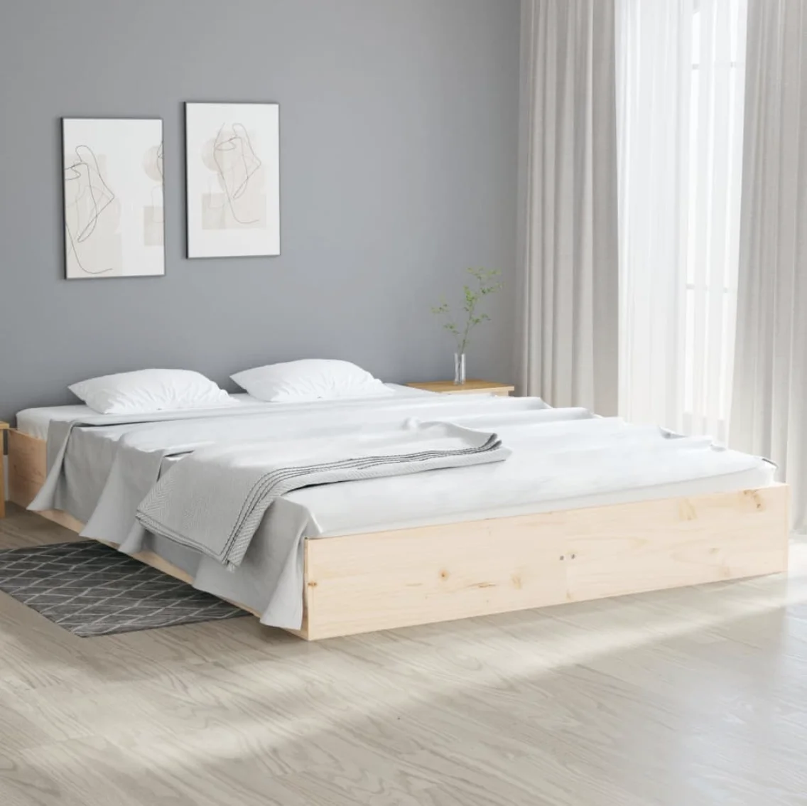 Cama de matrimonio，Estructura cama，Cama para adulto，Marco de Cama madera  maciza king size marrón