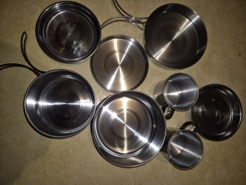 8pcs/Set Camping Cookware Mess Kit Stainless Steel Cooking Pot and Pan Set with Plates Cups for Outdoor Hiking Backpacking photo review