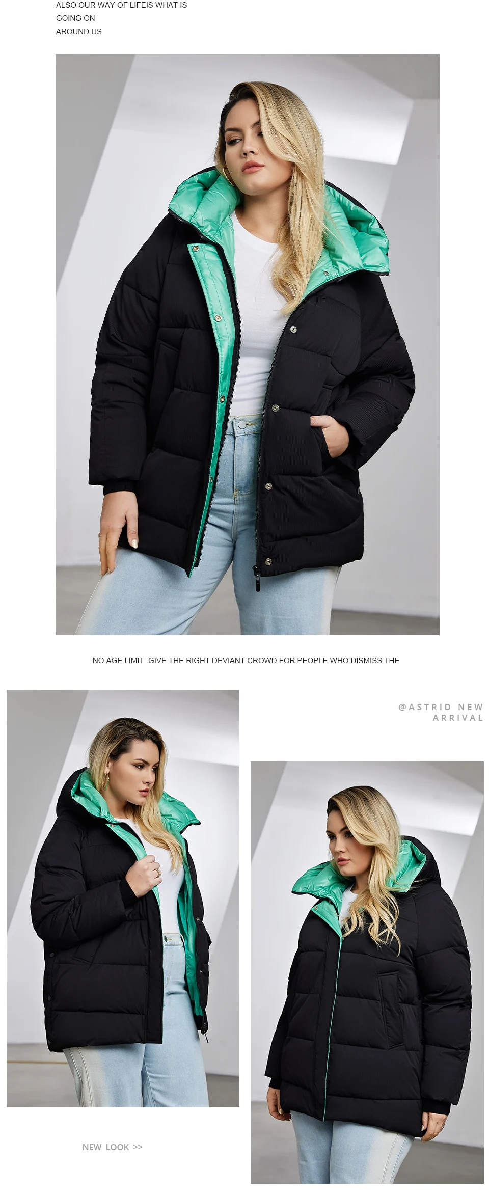 Astrid Women's Jacket Winter 2023 Plus Size Women Parka Contrast Warm Down Jackets Hooded Quilted Cotton Coat Female Clothing