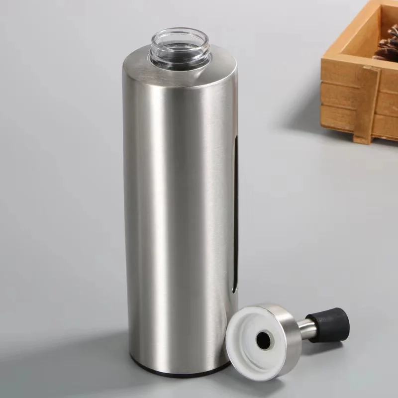 

304 stainless steel round triangle oil bottle vinegar bottle transparent window portable oil can restaurant kitchen 200ml