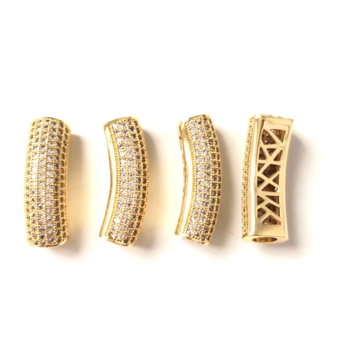 5pcs/lot Centerpiece Tube Bar Spacer Beads for Woman Bracelet Making Cubic Zirconia Pave Gold-Plated Jewelry Necklace Accessory