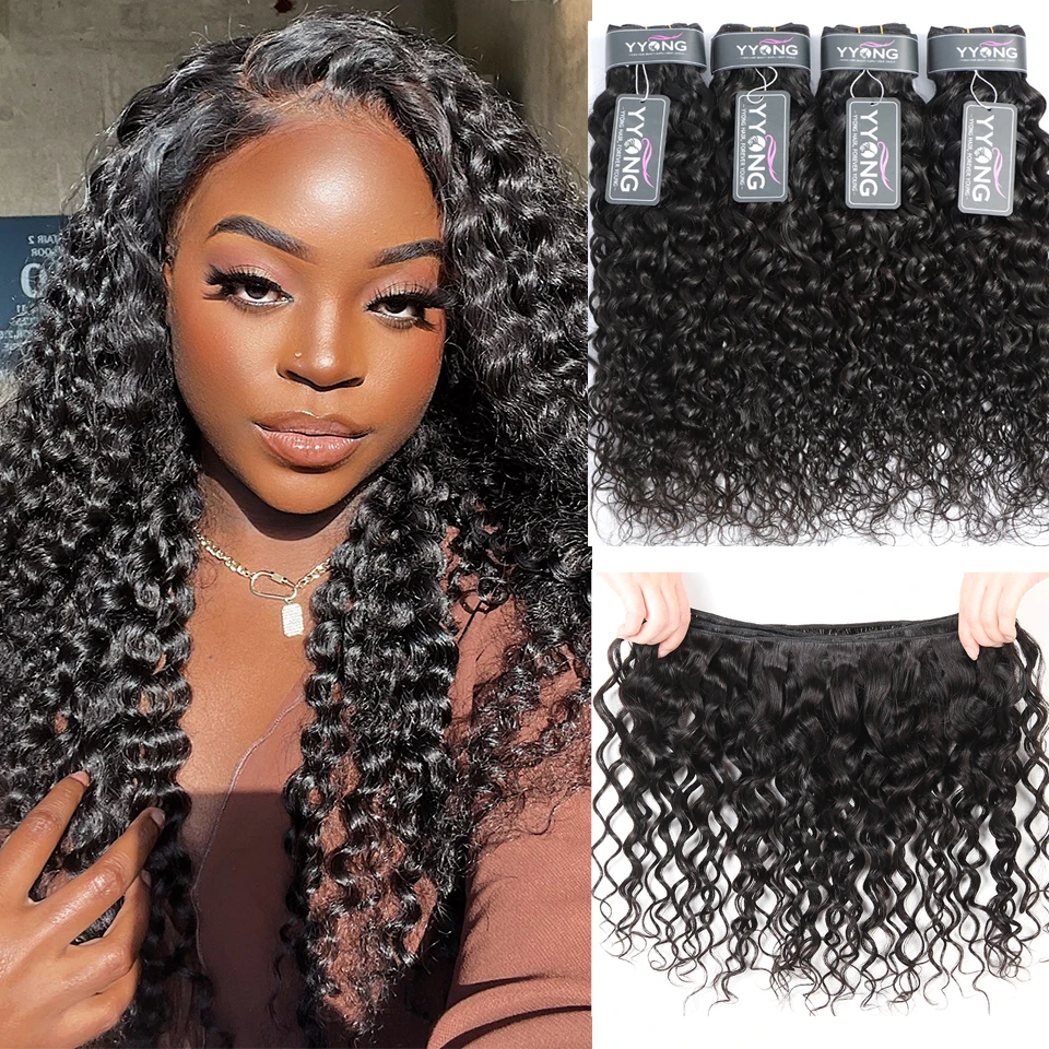 Yyong Hair 4 Bundle Deals Brazilian Water Wave Hair Extensions 8-26 Inch 100 Human Weave Natural Color Remy Can Be Dyed