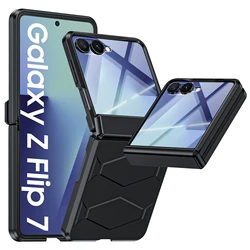 Rose Red Full Hinge Protection Case with Built - in Tempered Glass and Military Drop Proof Cover - Galaxy Z Flip7 (Black)