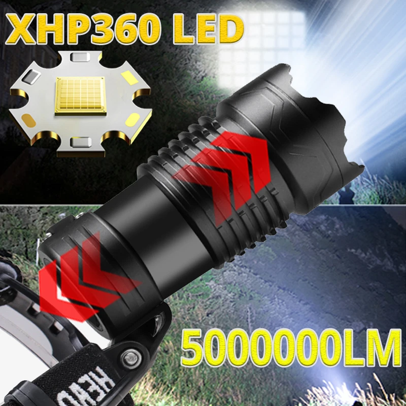 Ultra Bright Flashlight XHP360 LED Zoomable Spotlight Long Range Emergency Torch USB C Rechargeable Detachable 18650 Battery  39