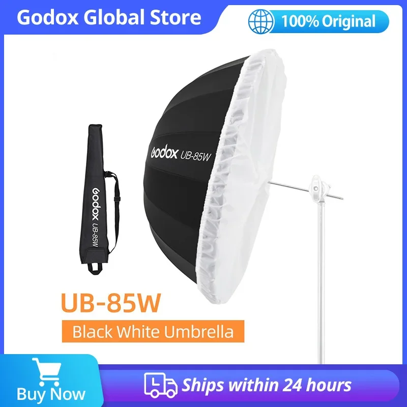 Godox UB-85W 85cm 33.5in Parabolic Black White Reflective Umbrella Studio Light Umbrella with Black Silver Diffuser Cover Cloth