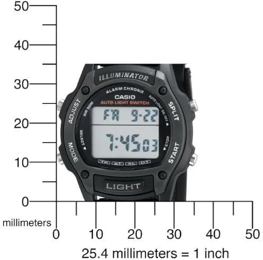Casio W93H-1Av 36.6Mm 50M Wr Illuminatore Interruttore Luce Automatico Cinturino In Silicone Orologio Sportivo Digitale