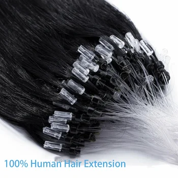 Estensioni dei capelli umani lisci per le donne 100g Linea di pesca Estensione dei capelli Capelli brasiliani di Remy Micro Loop Nero naturale invisibile
