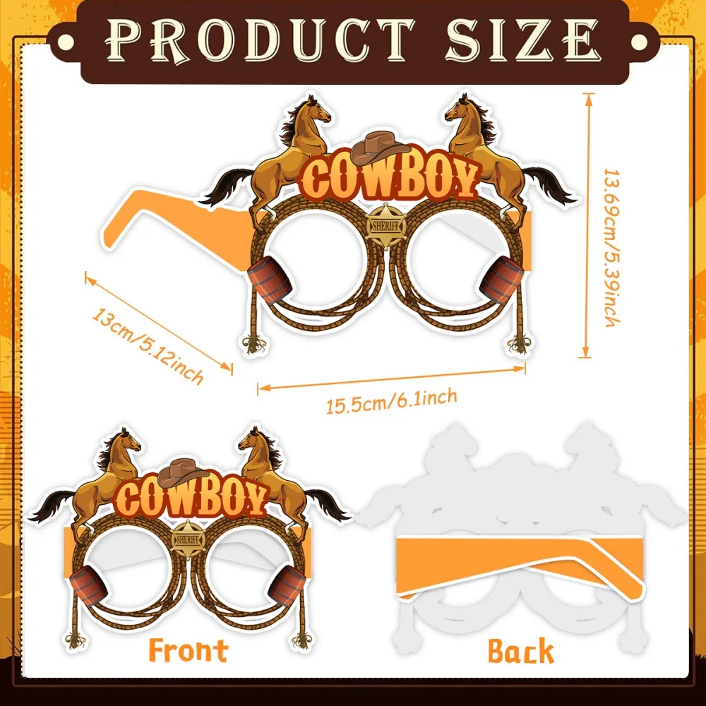 Party Photo Props Cosplay Glasses 8pcs Western Cowboy themed paper glasses Western pattern photo booth props for party atmosphere decoration