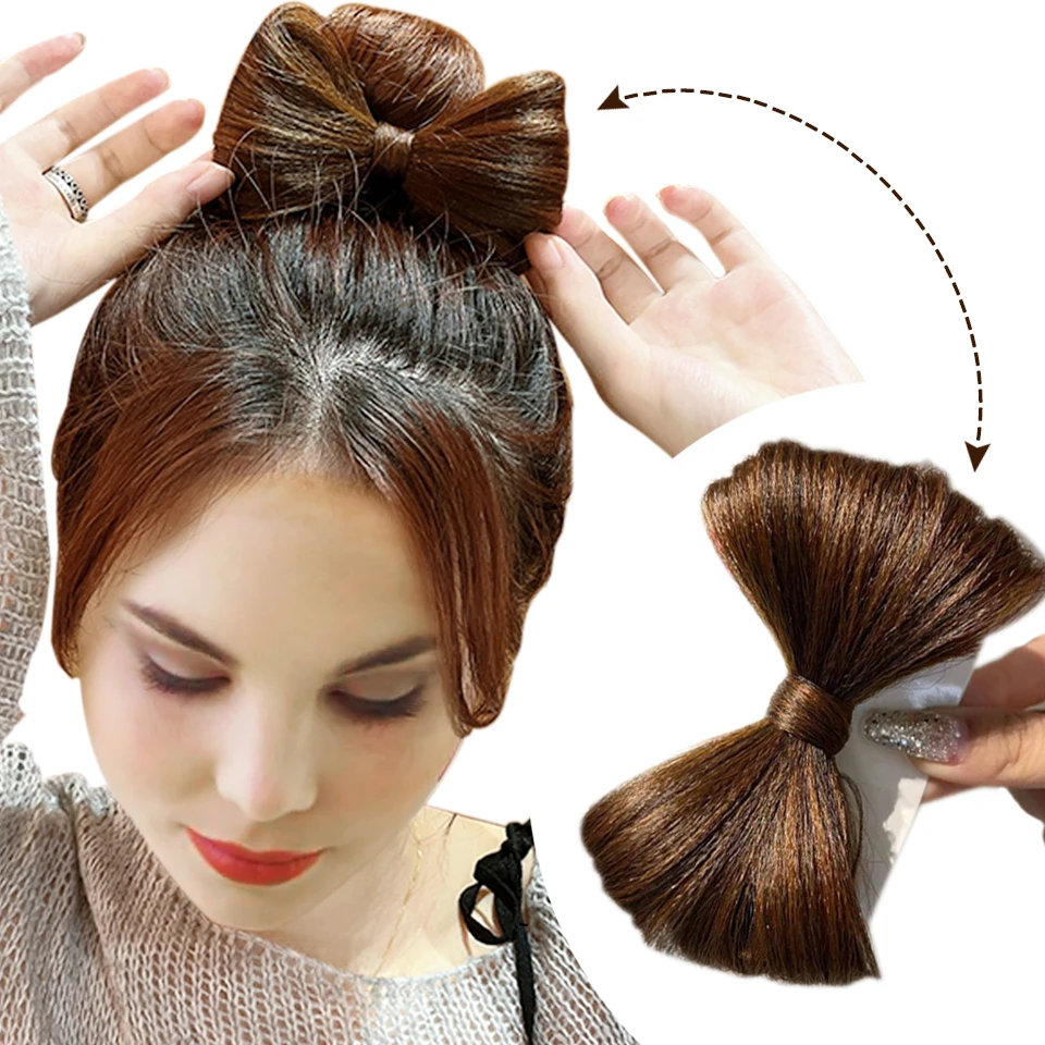 

Шиньон для волос HUAYA с синтетическим бантом в пучок, с заколками для волос, черный, коричневый головной убор, бант, искусственная заколка для волос, женская и женская модель