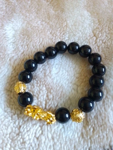 Feng Shui Obsidian Stone Beads Armband Armband Guld Svart Pixiu Wealth Good Luck Kvinnor Armband Män Kvinnor Unisex