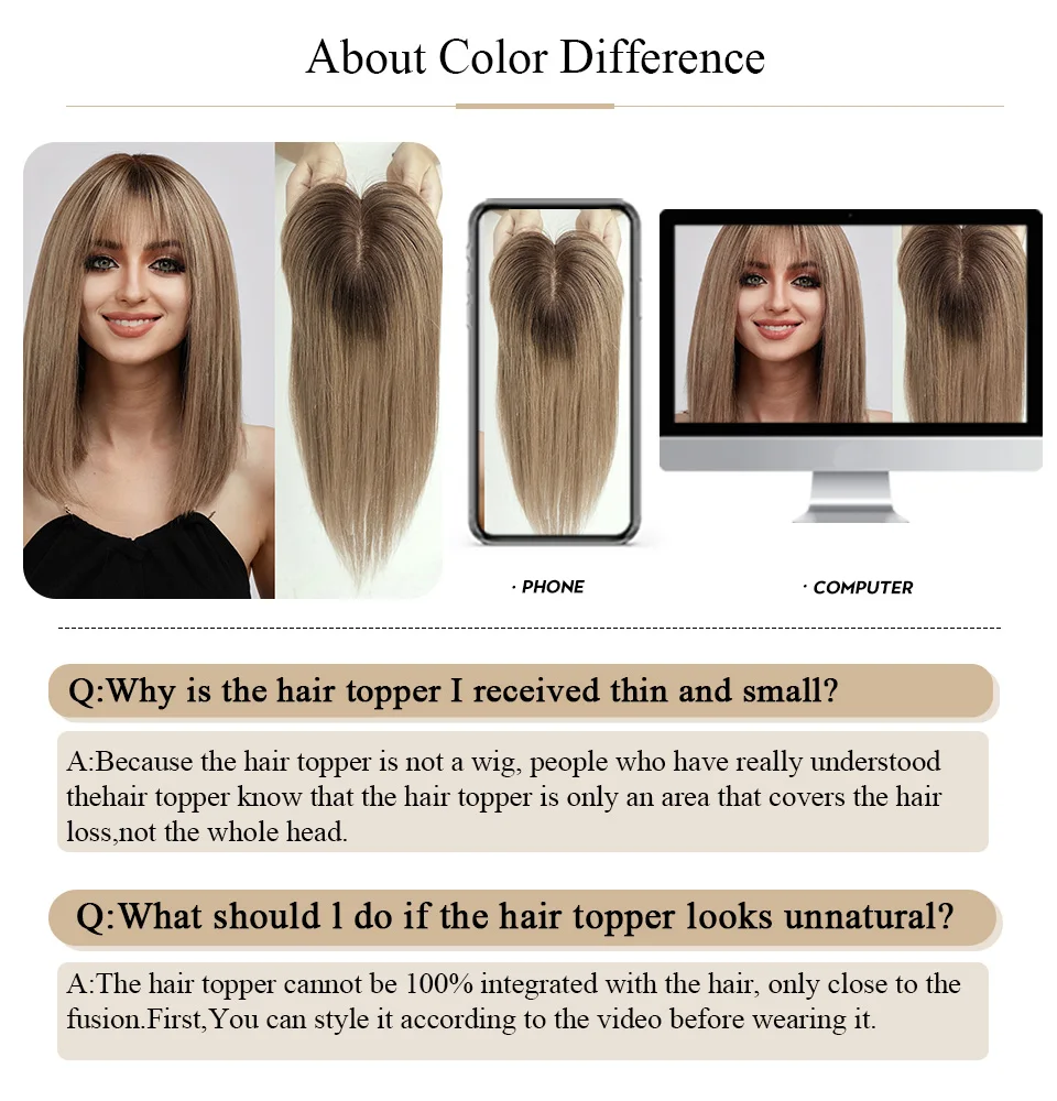 Remy Human Hair Toppers Hair Pieces Women Light Brown Women Topper Bang Silk Base Clip In Topper Thinning hair toppers
