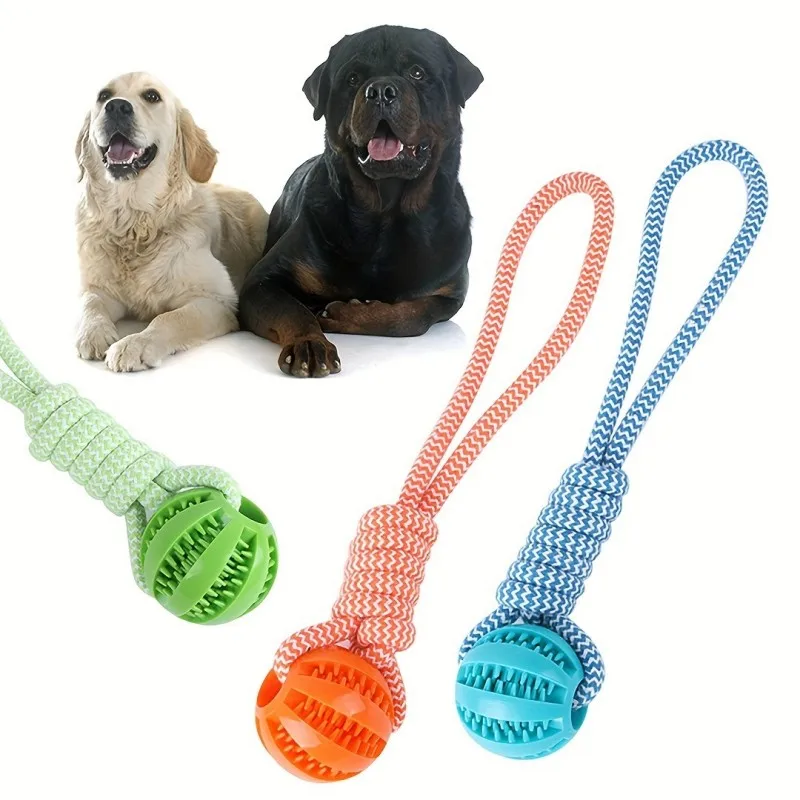 Interactive Cotton Rope Pull Dog Toy with Rubber Treat Ball – Non-Toxic Chew Toy for Teeth Cleaning & Boredom Relief